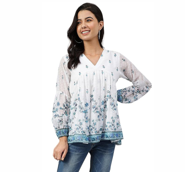 Womens Georgette Floral Print Flared Top